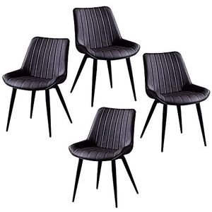 GEIRONV Kantoorstoelen Set van 4, kunstmatige lederen smeedijzeren kruk benen eetkamerstoel woonkamer slaapkamer balkon stoel Eetstoelen (Color : Brown, Size : Black feet)