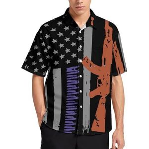 USA Gun Flag Zomer Heren Shirts Casual Korte Mouw Button Down Blouse Strand Top met Pocket XL