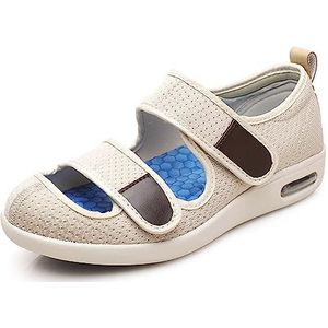 Diabetische schoenen, extra brede schoenen dames heren, medische schoenen voor gezwollen voeten, orthopedische diabetische schoenen met traagschuim verstelbare wandelschoenen(Beige,40EU)