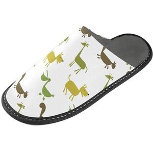LI ZHI XIN Volwassen Pluche Slippers Dames Flanel Warme Huis Schoenen Met Antislip Mens Indoor Slippers Met PVC Zool Maat 4-11 Hond Eekhoorn Patroon, Meerkleurig, 4/5 UK