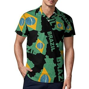Vintage vlag kaart van Brazilië heren golf poloshirt zomer korte mouw T-shirt casual sneldrogende T-shirts M