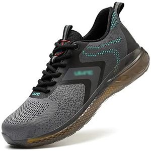 Stalen Neus Schoenen voor Mannen Lichtgewicht Veiligheid Werkschoenen Sneakers Antislip Comfortabele veiligheidsschoenen Wandelschoenen,Grey-42