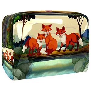 Drie vossen over de rivier print reizen cosmetische tas voor vrouwen en meisjes, kleine waterdichte make-up tas rits zakje toilettas organizer, Meerkleurig, 18.5x7.5x13cm/7.3x3x5.1in, Modieus