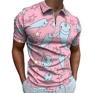 Leuke Baby Narwal Of Walvis Eenhoorn Polo Shirt Voor Mannen Casual Rits Kraag T-shirts Golf Tops Slim Fit