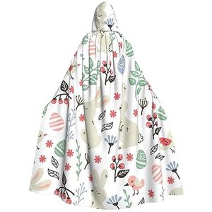 NEZIH Halloween mantel met capuchon voor volwassenen, bloemen konijntjes vogels print, cosplay kostuum, volledige lengte (185 cm)