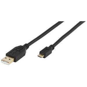 Vivanco USB 2.0 gecertificeerde kabel met gouden contacten, USB A stekker <-> Micro USB B stekker 1,8 m