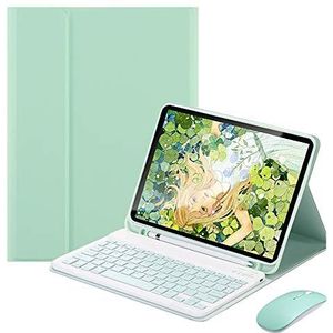 QYiiD Hoes met Toetsenbord en Muis voor iPad Pro 12,9 inch (6 2022/5 2021/4 2020/3 Gen 2018), slanke beschermhoes met pennenhouder draadloos afneembaar toetsenbord voor voor iPad Pro 12,9 inch, Groen