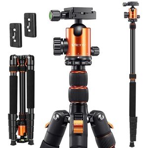 Victiv Camerastatief aluminium 81 inch, hoog statief/monopod voor DSLR met 36 mm kogelkop ondersteunt tot 22 lbs en 16,5 inch in opgevouwen toestand, zwaar belastbaar reisstatief met draagtas - oranje