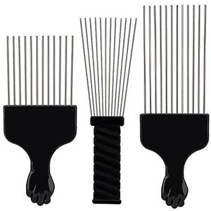 DUMYFENG 3 Pack Afro Pick Kam Metalen Haar Pick Met Zwarte Vuist Voor Afro Amerikaanse Afro Haar Kam Kappers Styling Tool