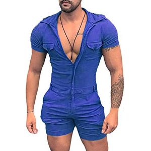 HONGBI - Heren Jumpsuit - Blauw - Korte Mouw - Casual Mode