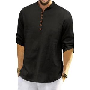 ROYALSCOUT Kurta heren lange mouwen katoen polyester mix regular fit etnische stijl licht dagelijks, zwart, L