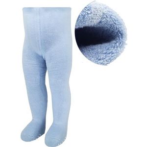 bistyle Babypanty van badstof, zacht, biologisch katoen, legging voor kinderen, thermische warme panty met antislipzool voor pasgeborenen, warme legging voor meisjes, blauw, 12-24 Maanden