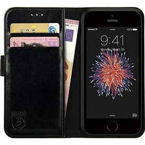 Rosso Element Book Case Wallet Hoesje Geschikt voor voor iPhone SE / 5S / 5 | Portemonnee | 3 Pasjes | Magneetsluiting | Stand Functie | Zwart