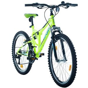 BIKE SPORT LIVE ACTIVE Bikesport Parallax 24 inch mountainbike volledig geveerd, 18 versnellingen, fiets jongens meisjes geschikt van 130 - 155 cm (neongroen mat)