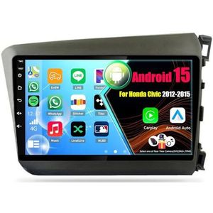 Android 15 Autoradio Voor Honda Civic 2012-2015 met Draadloze Carplay Android Auto, 9 Inch Autoscherm Soporta Bluetooth WIFI GPS FM/RDS(RHD,8Core(2+32GB))