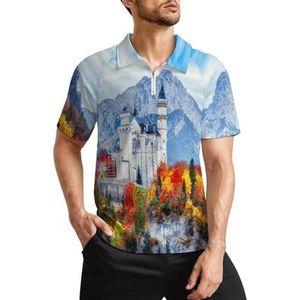 Duitsland Neuschwanstein Castle Heren Golf Polo Shirts Klassieke Fit Korte Mouw T-Shirt Gedrukt Casual Sportkleding Top XL