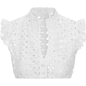 Kashyke Dirndl blouse dames zwart kant dirndlblouse hooggesloten zwart wit korte mouwen dirndlblouses voor dames elegante vleugelmouwen V-hals dirndlblouse katoen vrouwen Oktoberfest blouse, #01-wit,