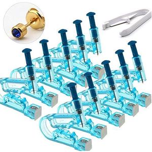 10 stks Wegwerp Veiligheid Steriele Oor Piercing Gun Unit Tool Met Ear Stud Asepsis Pierce Kit met een Hulpmiddel (Goud, D Blauw)