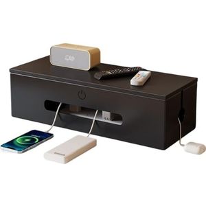 Kabelbeheer in Scandinavische stijl for de woonkamer, metalen stekkerdooshouder van koolstofstaal for kabelopslag van tv/computer/router/spelcomputer(Black,32 * 16 * 11.9CM)