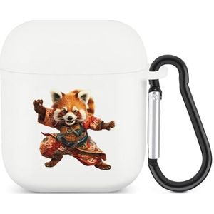 Kung Fu Warrior RedPanda Leuke Case voor AirPods 2&1 Schokbestendige Beschermende Hoofdtelefoon Gevallen Cover Met Sleutelhanger voor Mannen Vrouwen