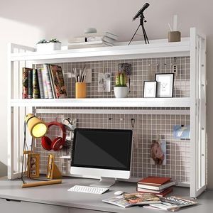 Bureau-organizer, bureau-organizer, boekenkast, verstelbare bureau-boekenkast, multifunctionele boekenkast van metaal voor het werkblad, houten bureaurek (D, 95 x 24 x 89 cm)