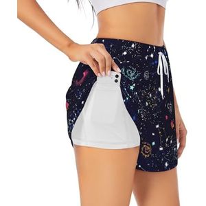 YQxwJL Star Constellation Kaart Print Atletische Hoge Taille Running Shorts Voor Vrouwen Sneldrogende Gym Workout Shorts voor Zomer Casual, Wit, S