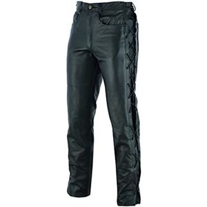 Kwalitatief hoogwaardige zwarte motorbroek voor heren leer jeans-model met veters aan de zijkanten - 5XL