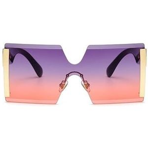 zonnebril 2020 Oversized Vierkante Randloze Zonnebril Vrouwen Merk Platte Top Zonnebril Vrouwelijke Een Stuk Reizen Gafa De Sol (A) (Kleur : C7 purple orange)