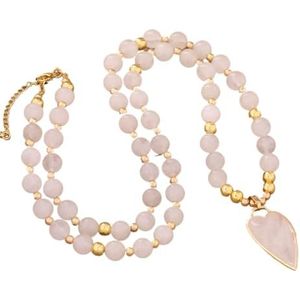 Women Strawberry Quartz Choker Necklace Heart Natural Stones Pendant Necklace Healing Crystal Energy Jewelry Gifts (Color : White Jade)