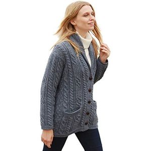 Merinowol - Kabel Gebreide Ierse Sjaal Vest Trui - Zacht Grijs