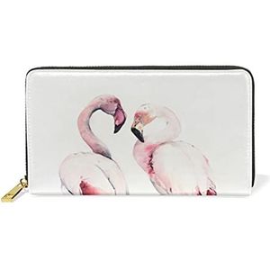 Flamingo Tropisch Wit Dier Vogel Lederen Vrouwen Rits Portemonnees Koppeling Coin Case