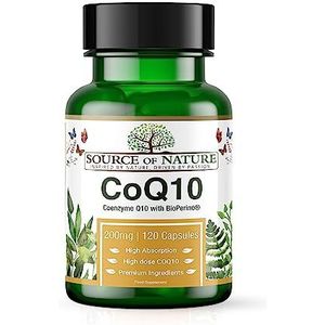 Source of Nature® Co-enzym Q10 200mg - 120 Vegan Capsules (4 Maanden) | Natuurlijk Gefermenteerd Bio-identiek Ubiquinon | Hoge Dosis, 99% Puur | met BioPerine® Zwarte Peper