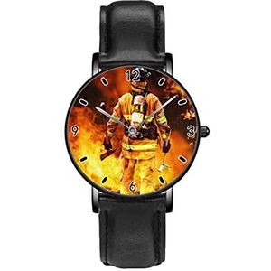 Brandweerman Klassieke Patroon Horloges Persoonlijkheid Business Casual Horloges Mannen Vrouwen Quartz Analoge Horloges, Zwart