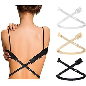Lage rug, beha, converter, bandjes, 3 stuks, beha-verlenging, rugvrij, low-back bra-strap, converter voor vrouwen en dames, meisjes, party, bruidsjurken, zwart, wit, beige