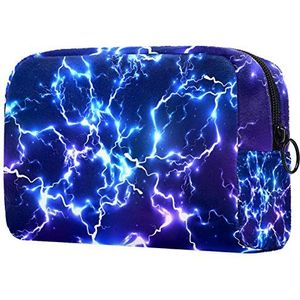 Dames Make-up Tas Meisje Cosmetische Tassen Toilettas Organizer Pouch met Rits 7.3x3x5.1 Inch Abstract Blue Electric Lightning