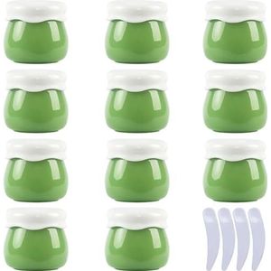 YKMYXZ, Pak van 12, lege roze 10 ml plastic cosmetische potten containerpot lippenbalsem lotion opslagcontainer gezichtscrème reisfles + 4 x spatel(Groen)