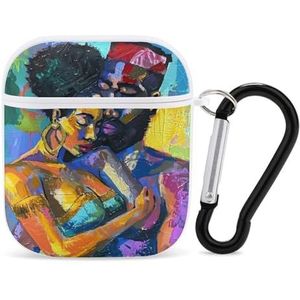 Afro-Amerikaanse Liefhebbers Paar Leuke Case Voor AirPods 2&1 Schokbestendige Beschermende Hoofdtelefoon Gevallen Cover Met Sleutelhanger Voor Mannen Vrouwen