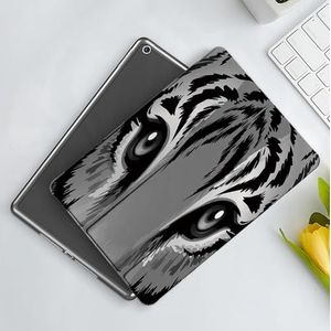 CONERY Hoesje compatibel iPad 10.2"" (9e/8e/7e generatie) Oog, Tijger met scherpe ogen Monochroom Wildlife Dier Illustratie Felidae Carnivoor, Grijs Zwart W, Slim Smart Magnetische Cover met Auto Wake