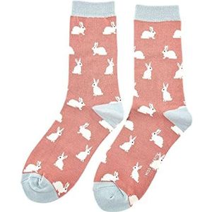 Miss Sparrow Konijn op oudroze dames nieuwigheid sokken volwassenen eenheidsmaat, Meerkleurig, One size
