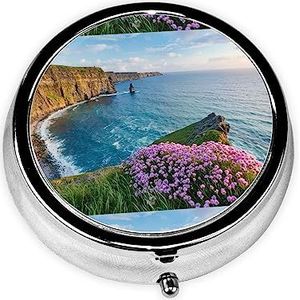Ierland Buitenshuis County Clare The Cliffs Pill Box 3 Compartiment Kleine Pillenetui voor Pocket & Portemonnee, Draagbare Reizen Pil Organizer Houder om Vitaminen Medicatie vast te houden