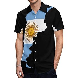 Argentinië Vlag Kaart Heren Hawaiiaanse Shirts Korte Mouw Casual Shirt Button Down Vakantie Strand Shirts 2XL