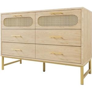 Rotan commode met 6 laden, dressoir met metalen handgrepen en kantelbeveiliging, moderne opbergkast voor slaapkamer, woonkamer en kantoor, stijlvol meubelstuk met veel opbergruimte (Sonoma eiken)