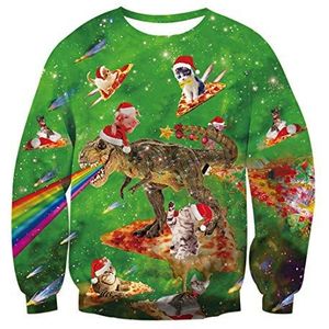 Rave on Friday Lelijke kersttrui, uniseks, met grappige 3D-print, valse tweedelige trui, sweatshirts, lelijke lange mouwen, feesttrui