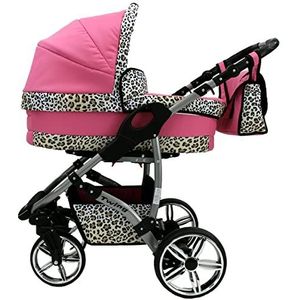 Kinderwagenset 40 kleuren om uit te kiezen Buggy, anti-lekvrije wielen, Twing by SaintBaby Pink Leopard 3-in-1 met babyzitje