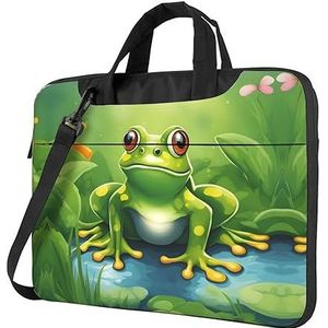 SSIMOO Bloemen Kleurrijke Vlinder 1 Stijlvolle En Lichtgewicht Laptop Messenger Bag, Handtas, Aktetas, Perfect Voor Zakelijke Reizen, Cartoon Kikker 1, 14 inch