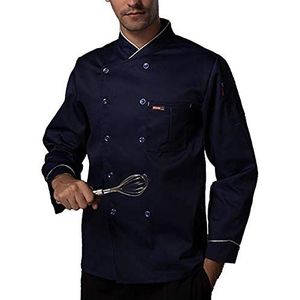 YWUANNMGAZ Heren chef-kokjas met lange mouwen, kookjas, double-breasted catering jassen fornuis restaurant uniformen met knoppen (kleur: blauw, maat: C (XL))