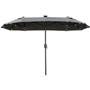 Parasol Outsunny, dubbele parasol van 295 x 219 cm, tuinparasol met LED, marktparasol met instelbare hoek voor terras, zwembad, polyester, staal, donkergrijs