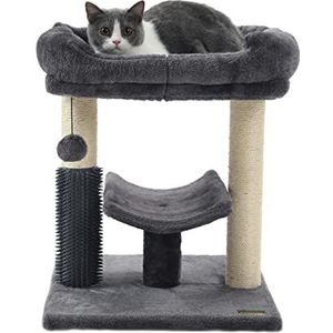 Hoopet kat boom toren, kat krabpaal voor binnenkatten, met super gezellige baars, kat zelfverzorger en interactieve bungelende bal geweldig voor kittens en katten