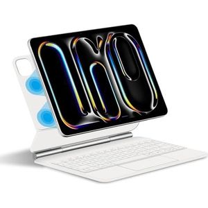 Toetsenbordhoes voor iPad Air 13 (M3 2025 / M2 2024) en Pro 12.9 (6e, 5e, 4e, 3e generatie), Magnetische Zwevende Cantileverstandaard, Ultradunne Beschermhoes met Verlicht Toetsenbord,Wit