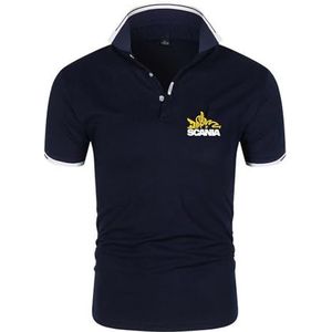 Comfortpoloshirts Voor Heren Voor SCANIA T-shirts Met Tennisprint Lichtgewicht Korte Mouwen Zacht Streetwear Patchwork T-shirt Kleding Knopen Halve Mouw-Dark blue||L